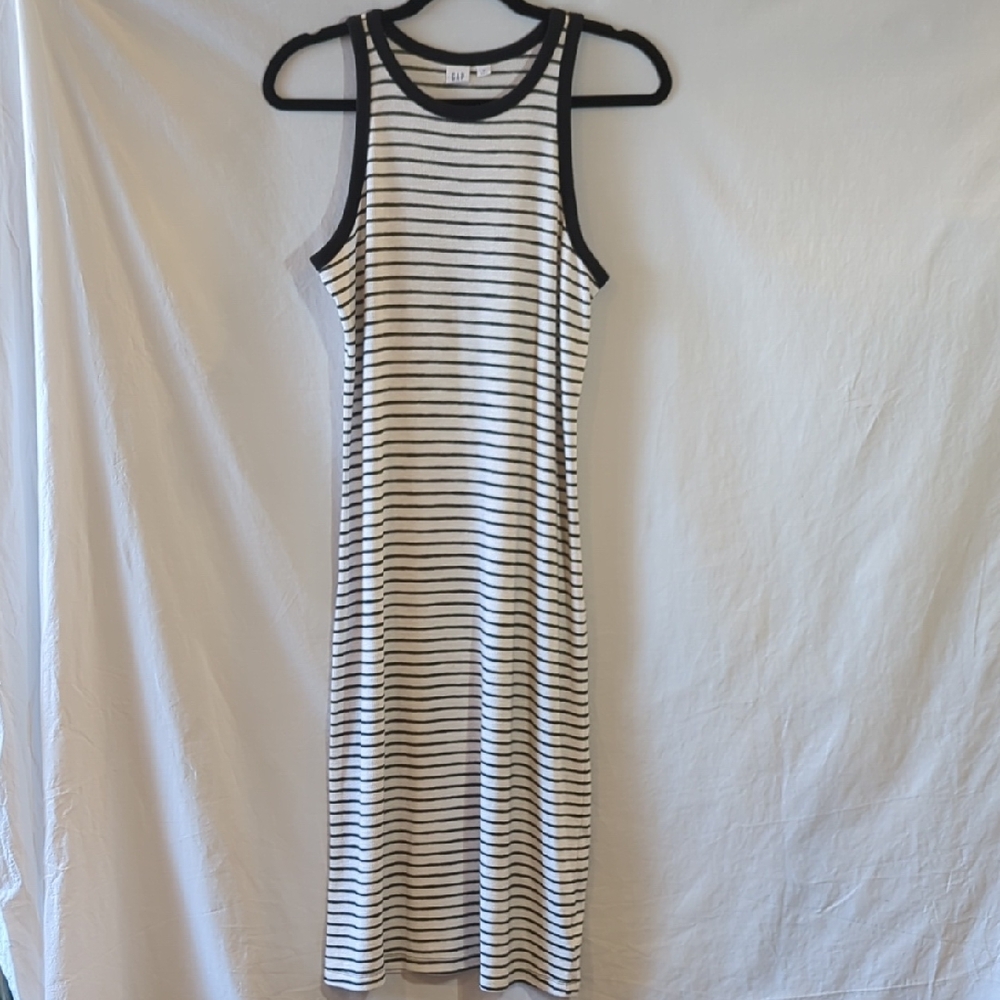 GAP S Black and White Striped Midi Dress Stretchy Spring Ready